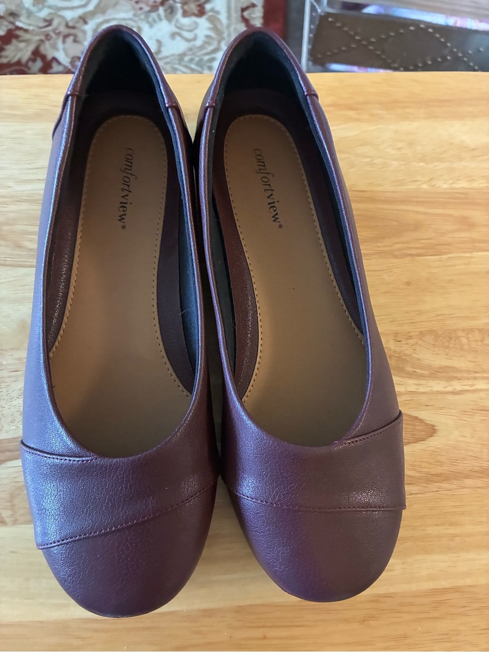 comfortview Women's Maroon Slip-On Ballet Flats